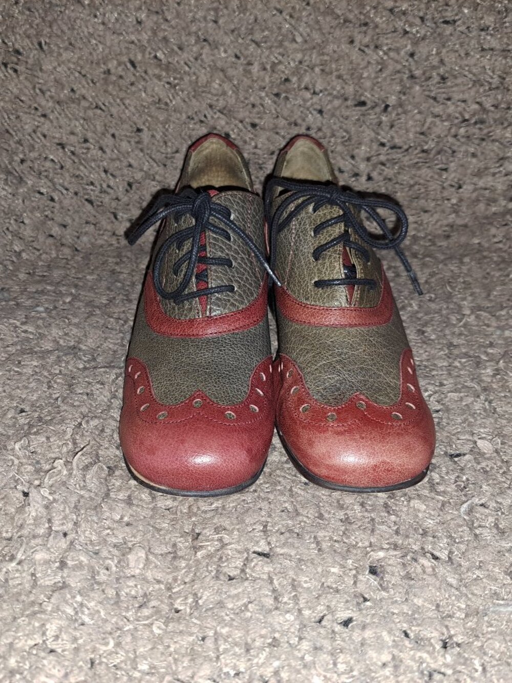 FLY LONDON-Wingtip Brogue Heeled Oxford-Dk Gray/Burgundy Leather-Sz 37-Excellent - Picture 3 of 8